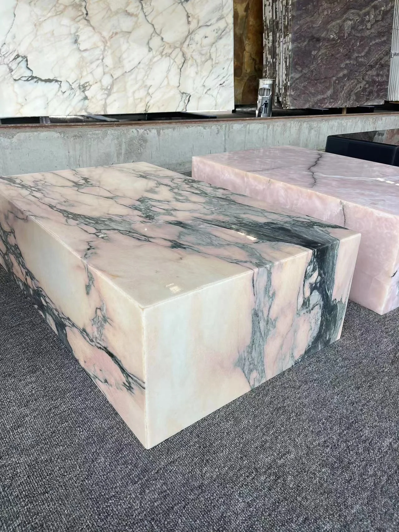 pink  marble coffee table low plinth  living room luxury natural customized calacatta violet marble coffee table