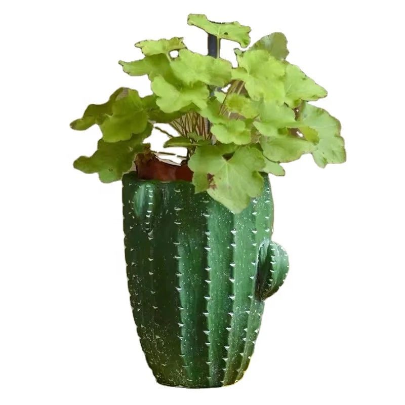 Office Polyresin Cactus Figurines Flowerpot Handicarfs Planter Garden and outdoor Bonsia Flowerpot For Sale
