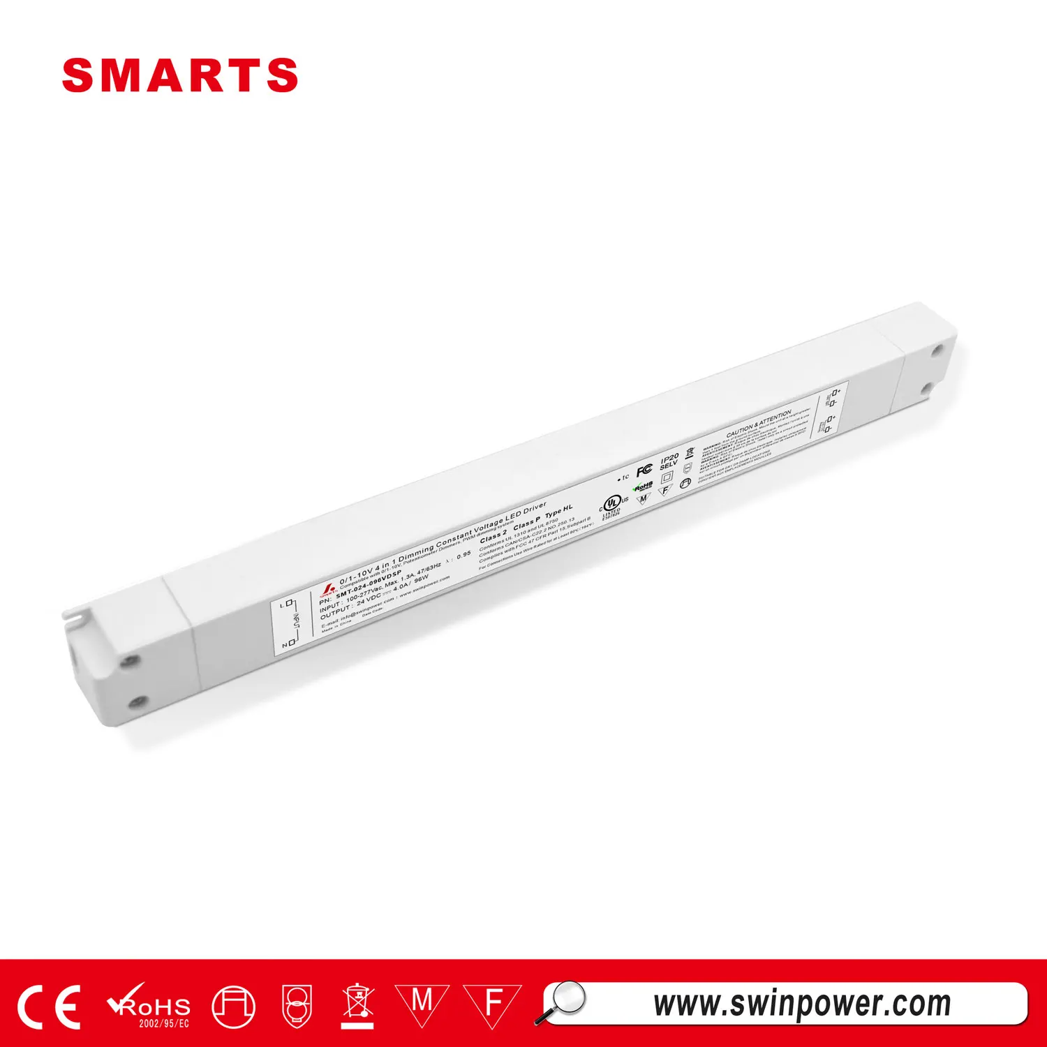 UL approval 24VDC 36w led driver 0 -10V slim power supply led plastic led strip