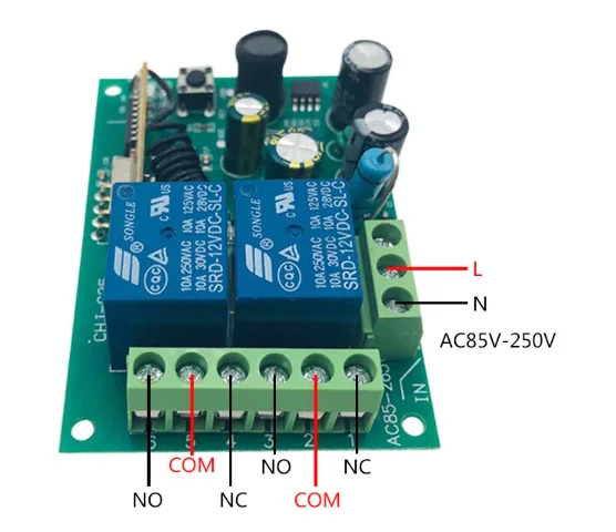 433Mhz Universal Wireless Remote Control Switch AC 220v 110V 120V 2CH Relay Receiver Module and 2pcs RF 433 Mhz Remote Controls