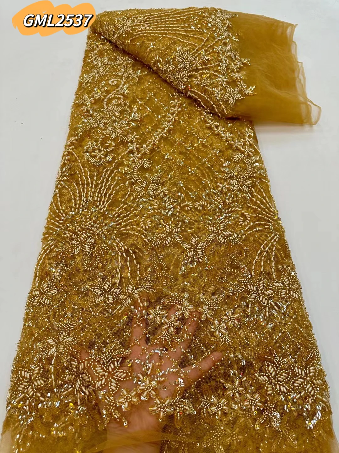 Embroidery Luxury french Lace beading sequin Wedding Dress fabric Handmade Heavy Beaded tulle korean high quality lace fabric