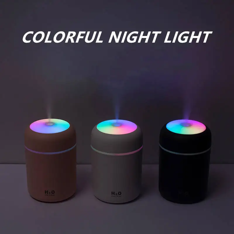 New Arrival Portable Mute Operation Mini USB Diffuser H2o 300ml 30-45ml/H Colorful Light Air Humidifier With Night Light