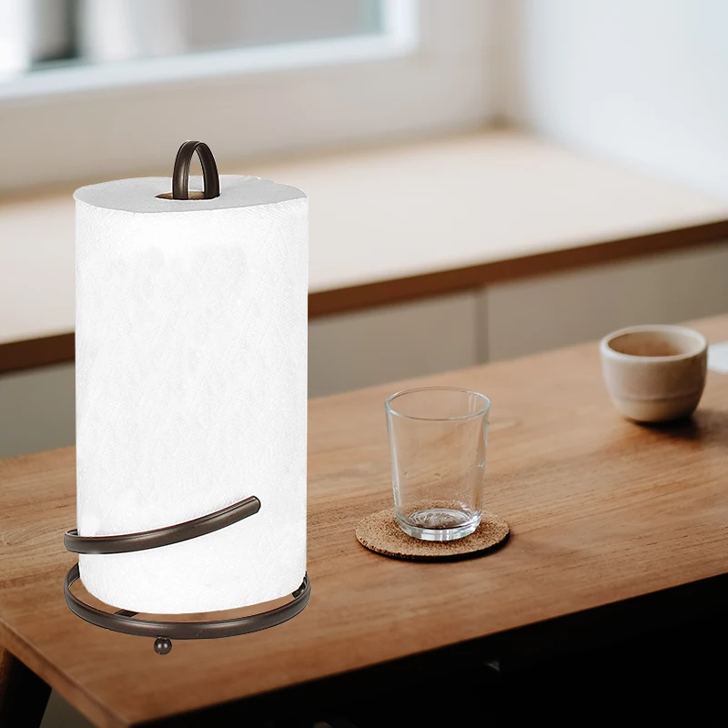 Vintage Sprial Wire Black Desktop Tisse Roll Paper Towel Stand Holder Metal Flat Iron Paper Towel Stand For Modern Home Decor