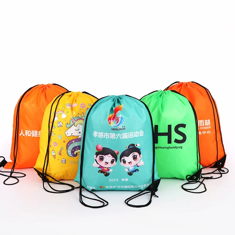 Custom Logo 210D polyester shopping drawstring bag cheap draw string bags sport gym backpack