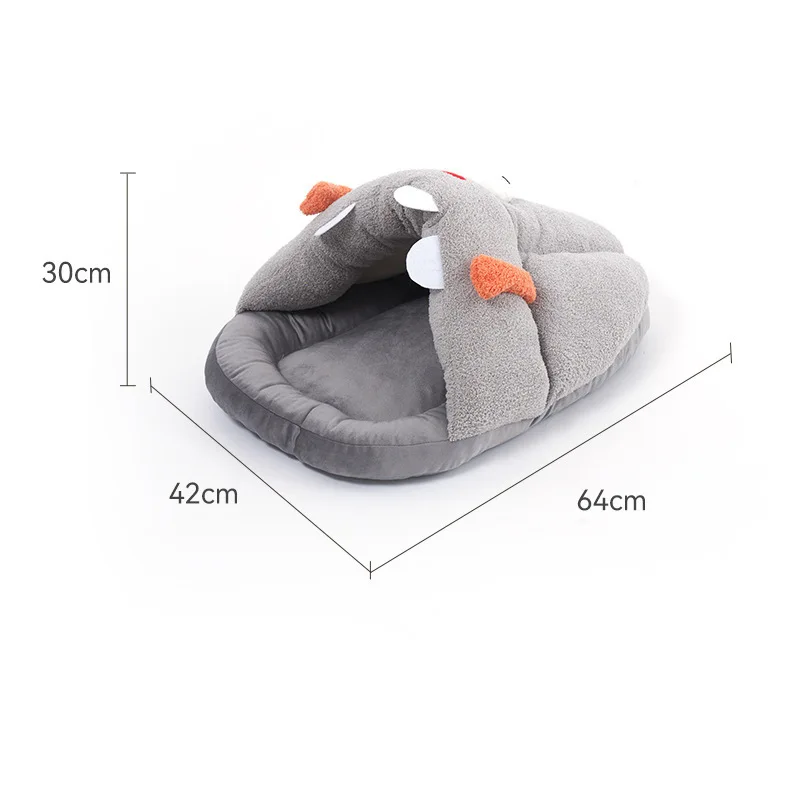New Winter Slippers-Style Cartoon Monster Pet Bed, Playful Yurt Cat House, Comfortable and Warm Semi-Enclosed Pet Nest
