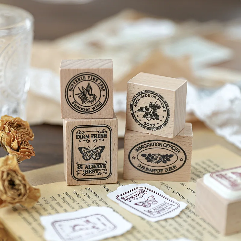 custom decorative hot sale Animal Flower Season Graphics beech wooden rubber lnk stamp