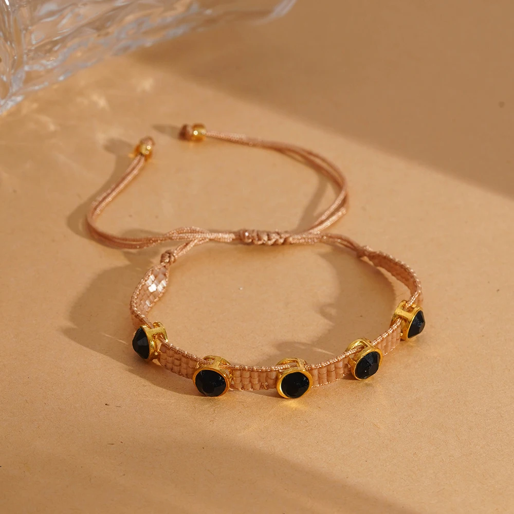 Wholesale Women Rhinestone Jewelry with Thread Gold Plated Luxury Bead Bracelet Factory Adjustable Handmade Woven Bracelet