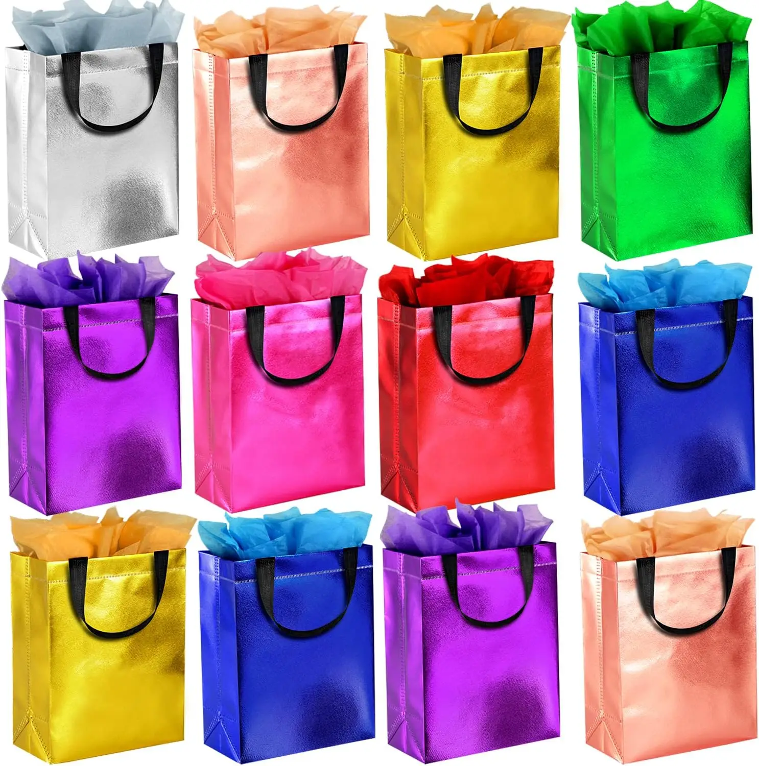 Customized Logo Laser Polypropylene Nonwoven Laminated Bag Golden Colorful Metallic Non Woven Shopping Bag With Handle Length
