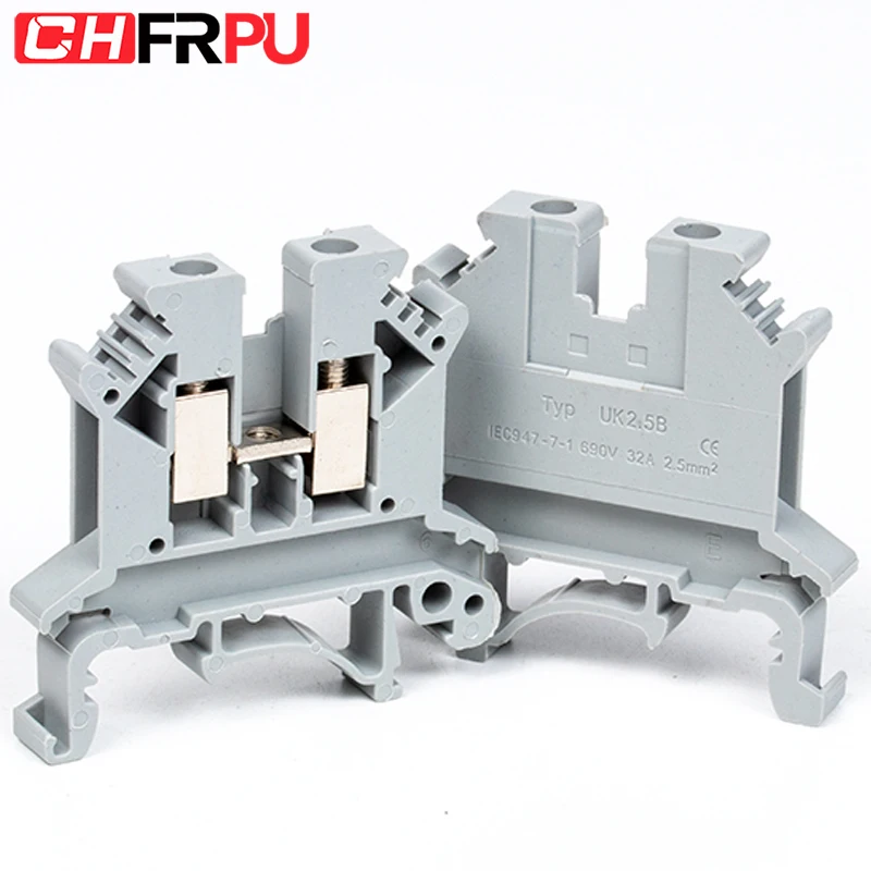 CHFRPU Hot Sale UK2.5N feed through DIN rail terminal block UK2.5B screw combined terminal UK series electrical wire connector