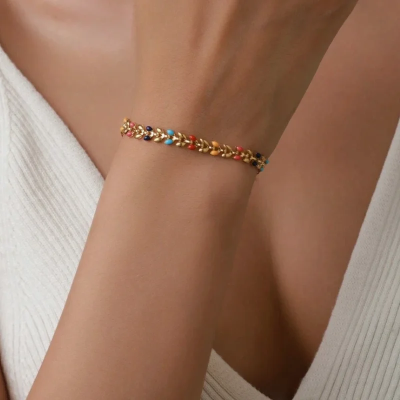 Tarnish Nickel-Free 18k Gold Fashion Jewelry Bracelet Stainless Steel Dainty Leaf Oil Drop Chain Bracelet For Women Daily Wear