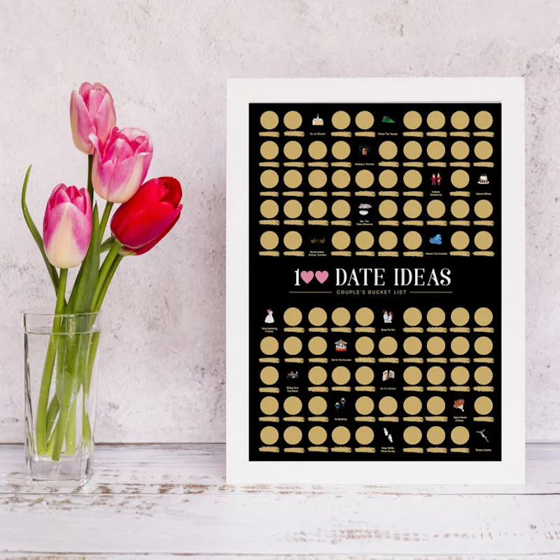 100 Dates Scratch Off Poster - Couples Bucket List Map Custom Usage - Valentine Day Idea ( 42x59.4cm) as Picture Paper Tube
