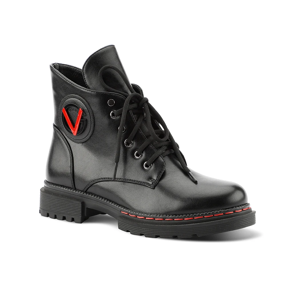 
China cheap oem odm lace up flat ankle leather boots ladies 