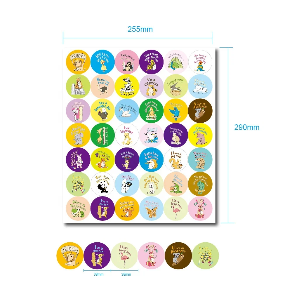 42 pcs High quality adhesive  stickers creative teaching cartoon stickers cute animal rewards stickers for kids