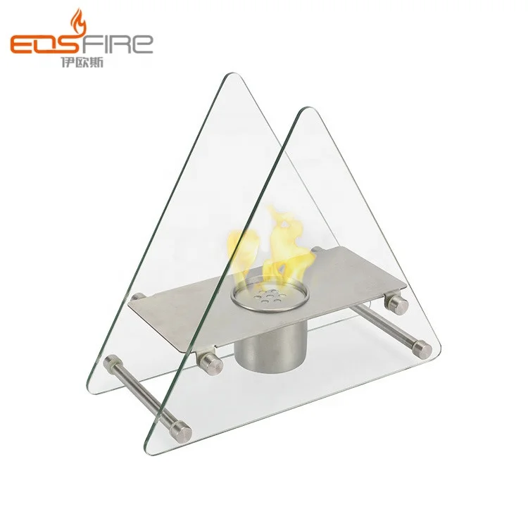 Decorative triangle glass surround tabletop bioethanol fireplace