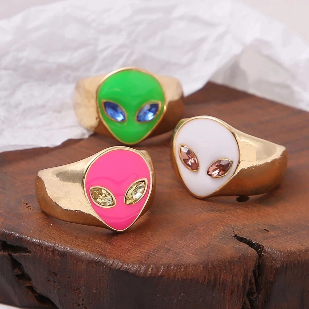 GT OEM Anillos 18K золотые панк геометрические кольца золотого и серебряного цвета с изображением инопланетянина голова хрустальные для женщин