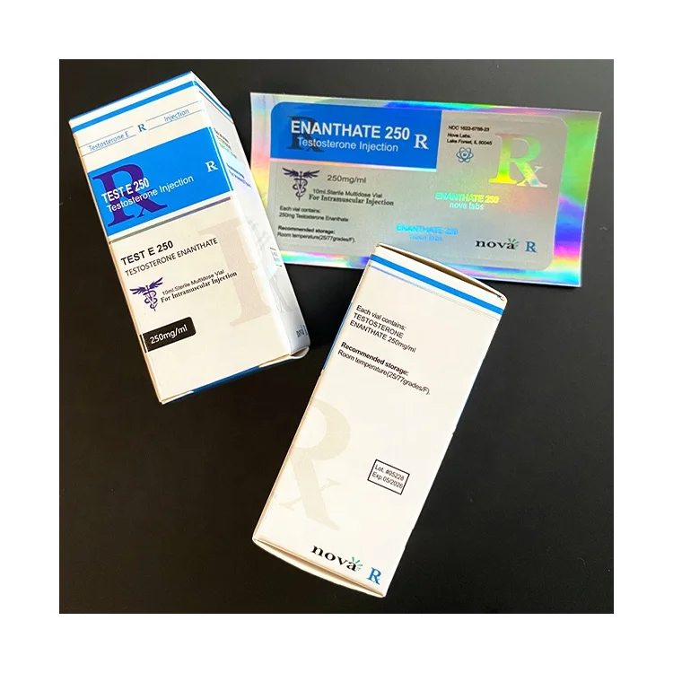 Vial label and box 59 - TEST E 250 NOVA brand 10ml hologram steroides vial labels and boxes for steroides bottle packaging
