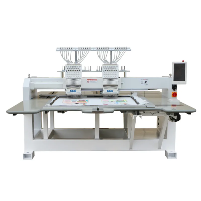 hot sell britex BR-1202 2 two Heads 12 Needles Computerized Flat embroidery machines 2 head embroidery machine price