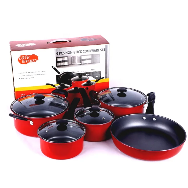Низкая цена 9 шт. непригораемый котелок, посуда из нержавеющей стали приготовления кастрюль и сковородок комплект кастрюли Кастрюля Сковорода