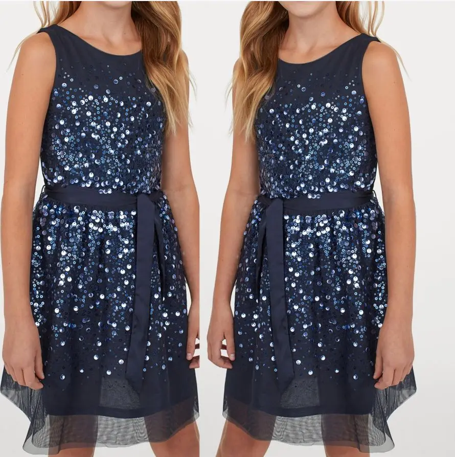 Customized Available Baby Kids Clothes High Quality New Fashion Summer Sequined Tulle Girls Birthday Dresses