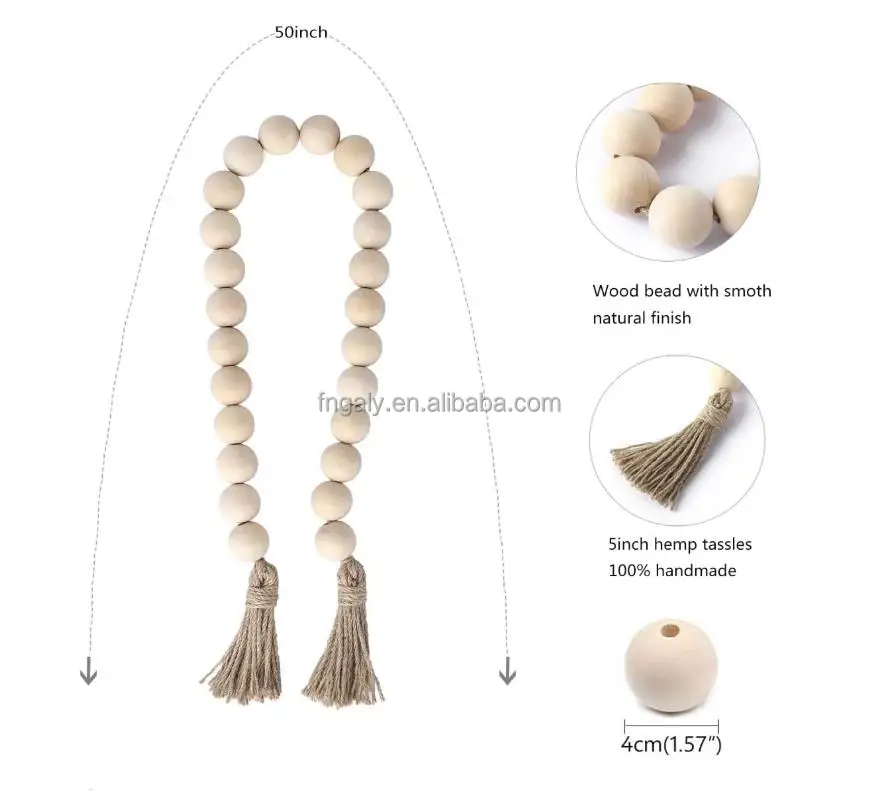 Farmhouse  Natural Wooden Beads Decor with Tassels Decorative Boho Country Decoration for Coffee Table Home Tiered