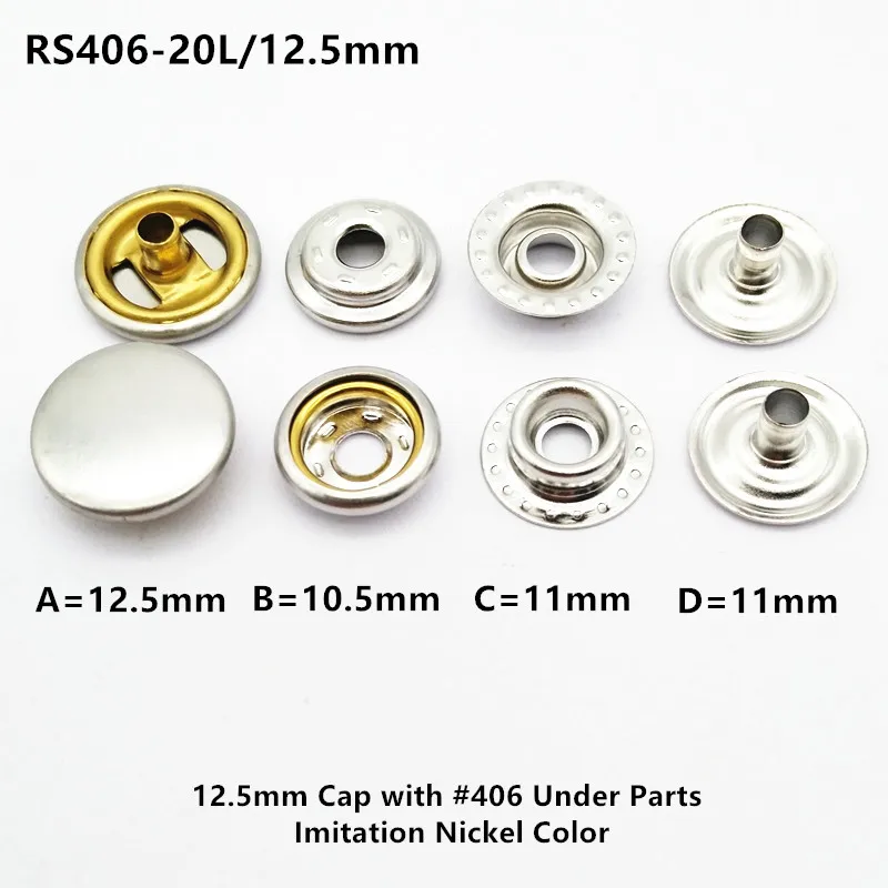 12.5mm 20L Metal ring snap button with #406 under parts in imitation nickel color, metal fastener button