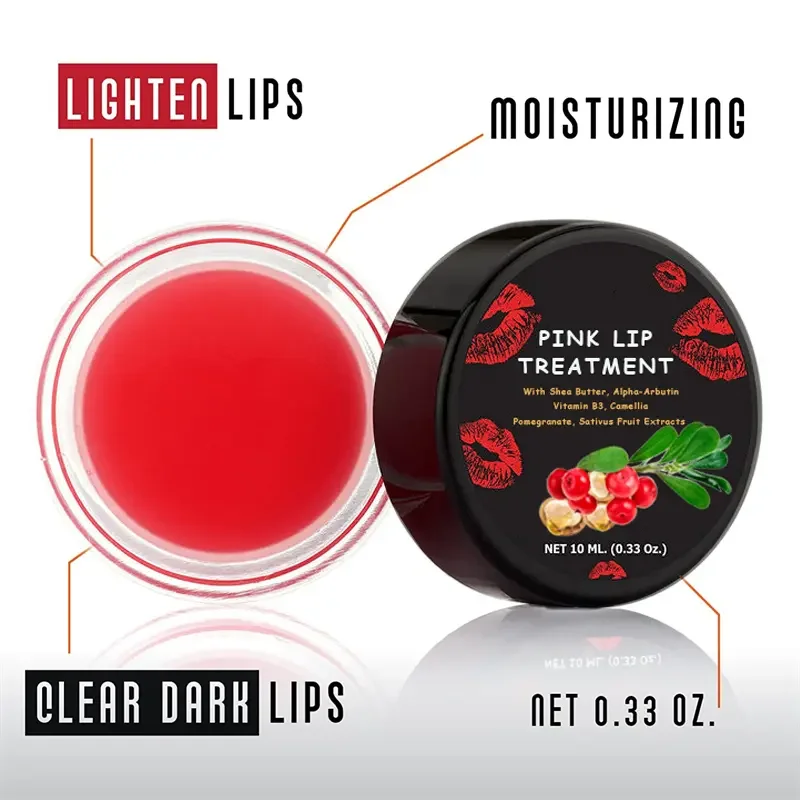 Pink Lip Balm Whitening Bleach Cream removes smoky lips with shea butter alpha-arbutin vitamin B3 camellia