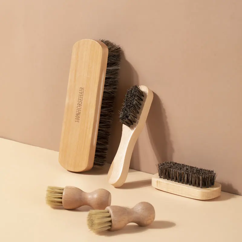 High quality genuine leather boots shoes care Horse Bristle polish Shoes Brush set