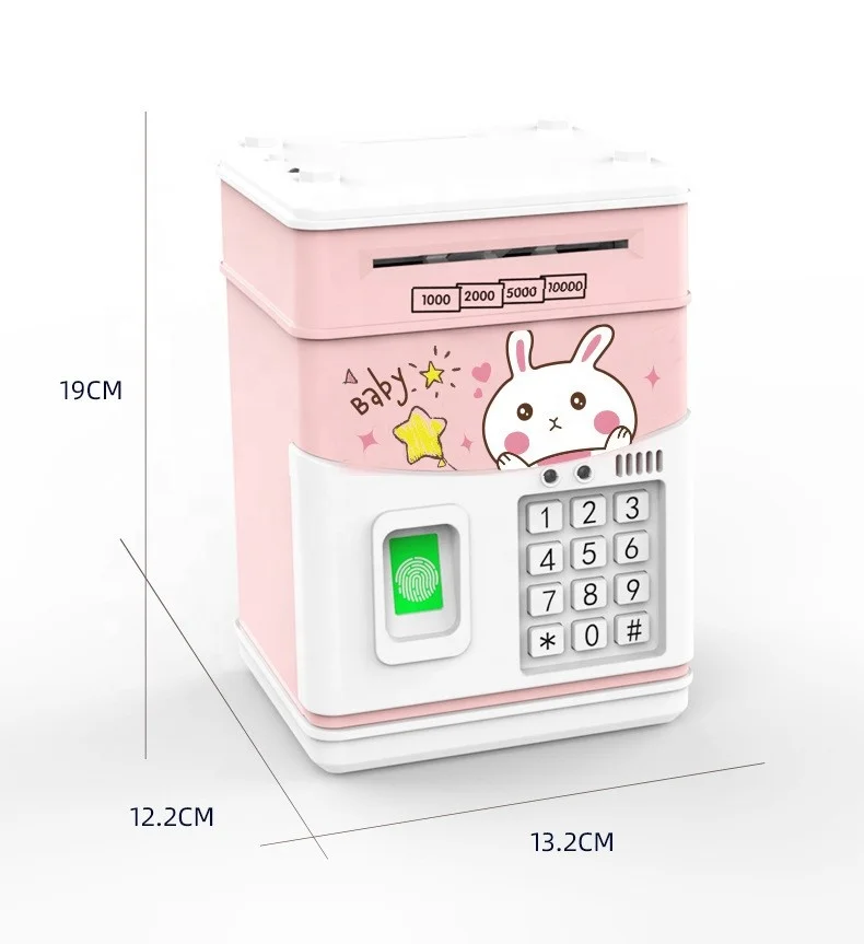 Simulate Playing House Automatic Money Rolling ATM Password Box Savings Jar Home Decor Gift Toy Fingerprint Unlock Battery Model