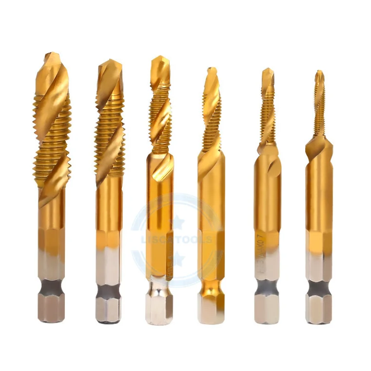 6pcs HSS 6542 Titanium plated metric hexagonal thread thread m3-m10 combination screw tap drill bit set for metal drilling