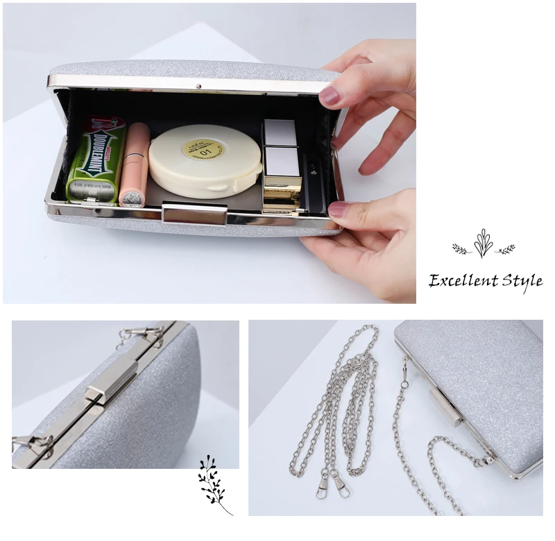 
Champagne gold glitter shoulder bag wedding women clutch evening bag 