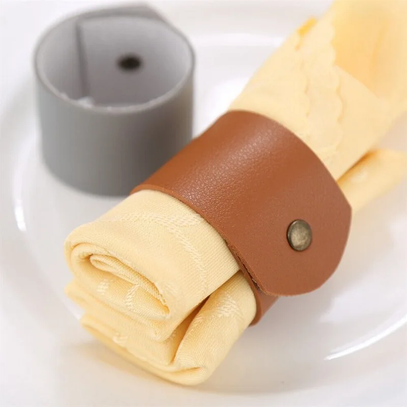 Wholesales Leather Napkin Rings Dinning Table Decorative Napkin Tie Party Dinner Restaurant Table Napkin Ring Holder