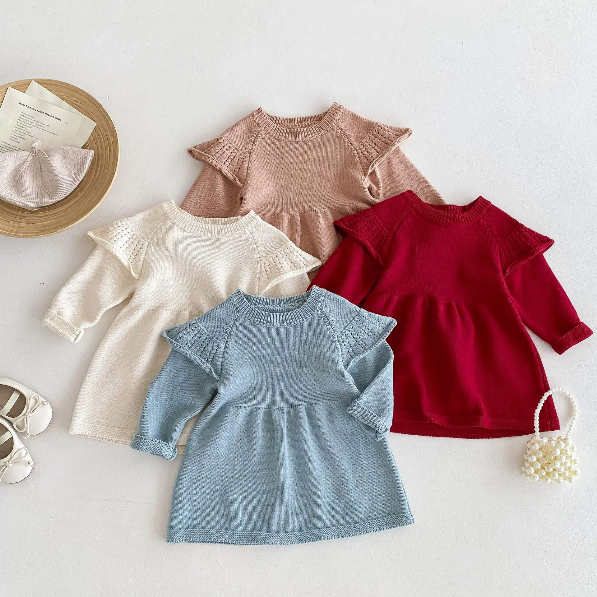 2024 New Korean Fashionable Autumn Winter Knitted Dress and Princess Skirt for 1-8 Years Old Baby Girls Sweet Style