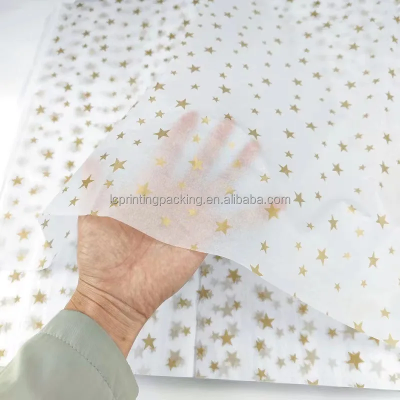 Custom Logo printed clothes wrapping tissue paper 17 gsm gold sliver color printed tissue paper