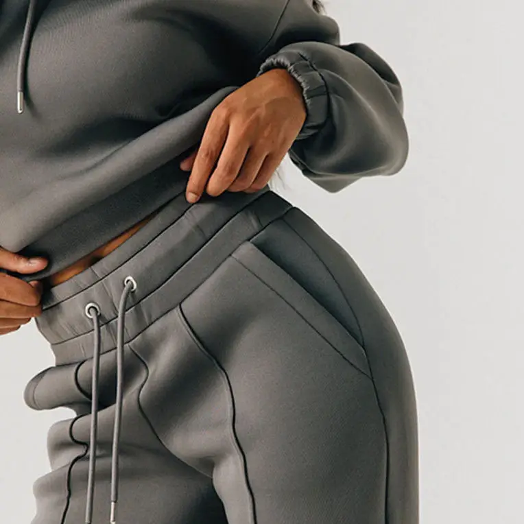 High Quality Women Tracksuit Set Custom Logo Outfit Sweatsuit Wide Leg Jogger Set for Ladies