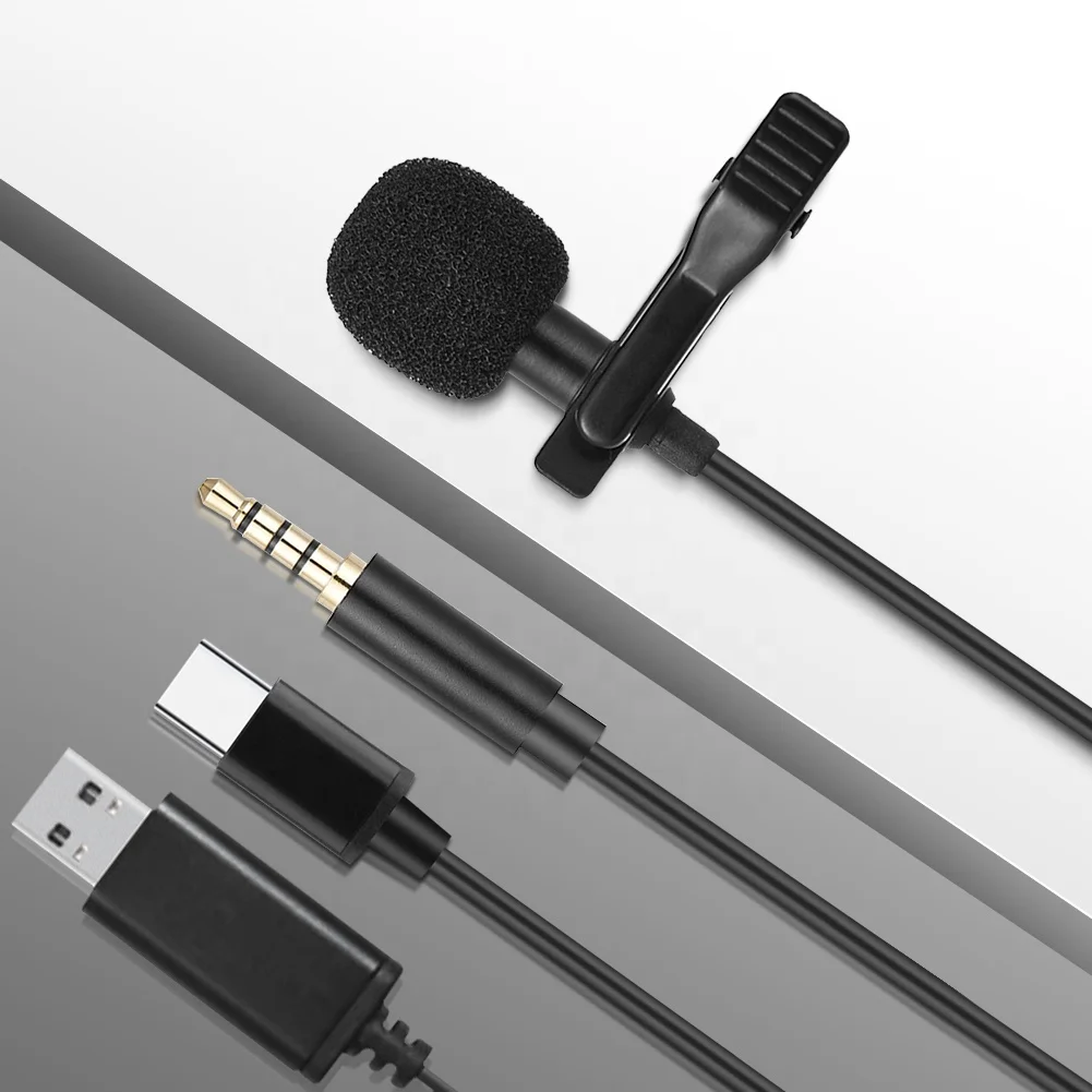 Hot Sale USB Type-C 1.5m with Lavalier Clip-on Voice Tube Condenser Microphone Wired Mic Microphone for Smart Phone