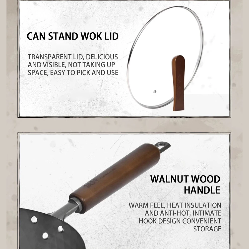 Traditional China Wok Cookware Non-Coating With Wood Handle Hand Hammers Wok