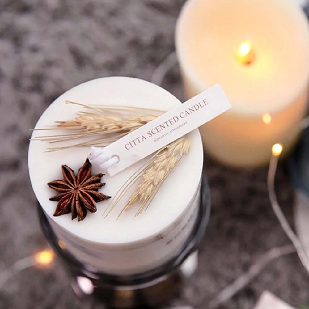 Home Decor Soy Wax Luxury Customized Dried Flower  Luxury Pillar Candles