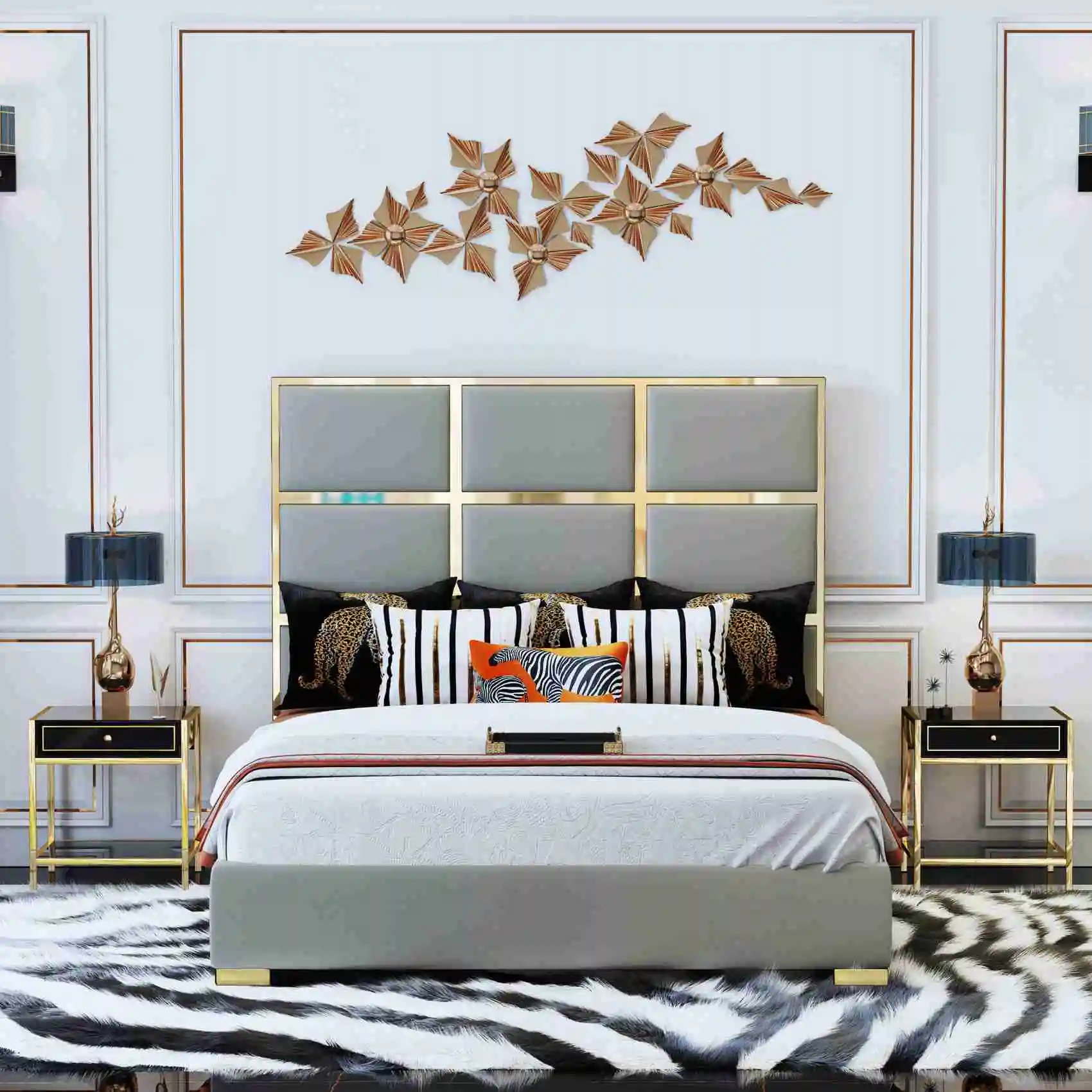 modern luxury bedroom furniture upholstered real leather italian bed