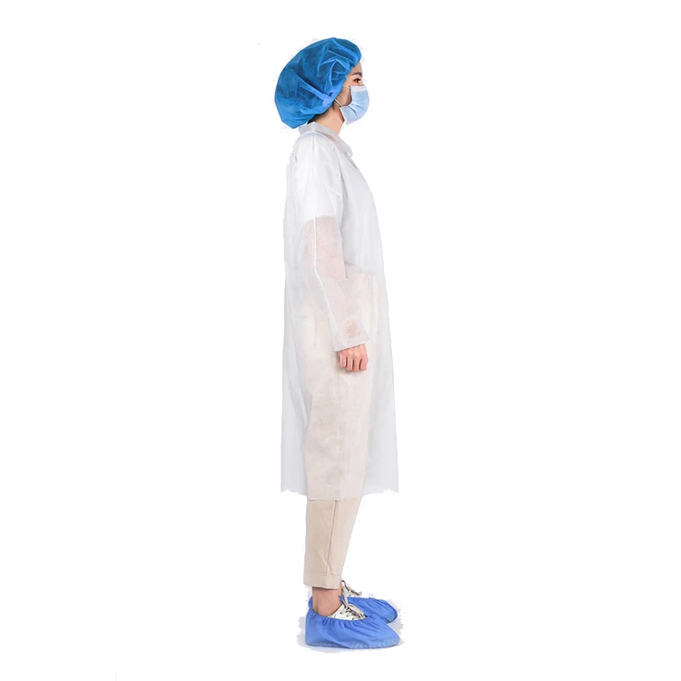 Wholesale Costumised Medical Disposable Non Woven  White Lab Coat with Snaps for Chemistry Lab