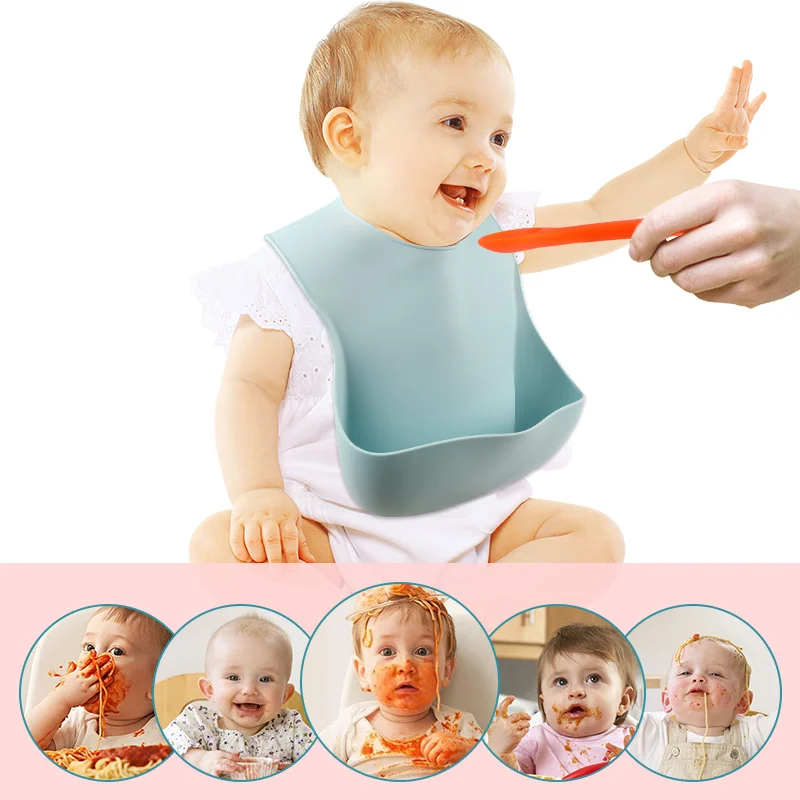 2021 New Food Grade Professional 3 pcs Kids Tableware Bibs Bowl Spoon Bpa Free Toddler Silicone Baby Feeding Set
