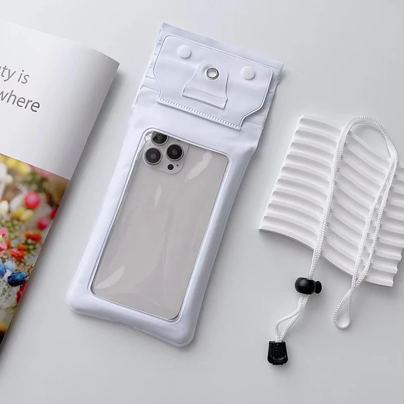 Airbag Design Magic Tape Touchscreen Triple Folding Neck Pouch swimming floating pvc waterproof phone bags with lanyard