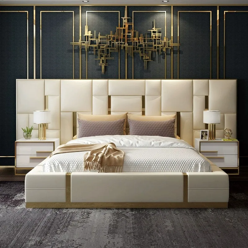 Bedroom Furniture Set Modern White Super Headboard Platform Classic Luxury Bed Room Frame Queen King Size Bed Frame Luxury Set