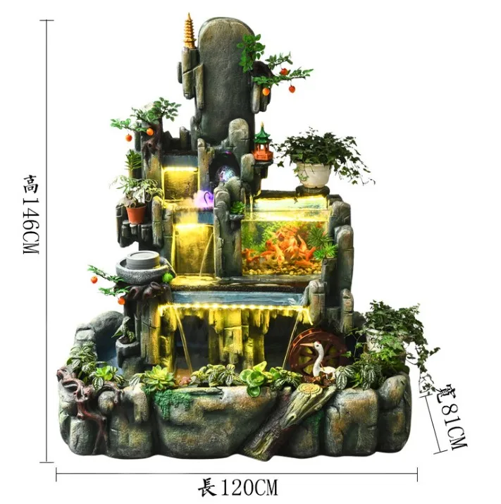 Outdoor resin garden water fountain with LED light and pump