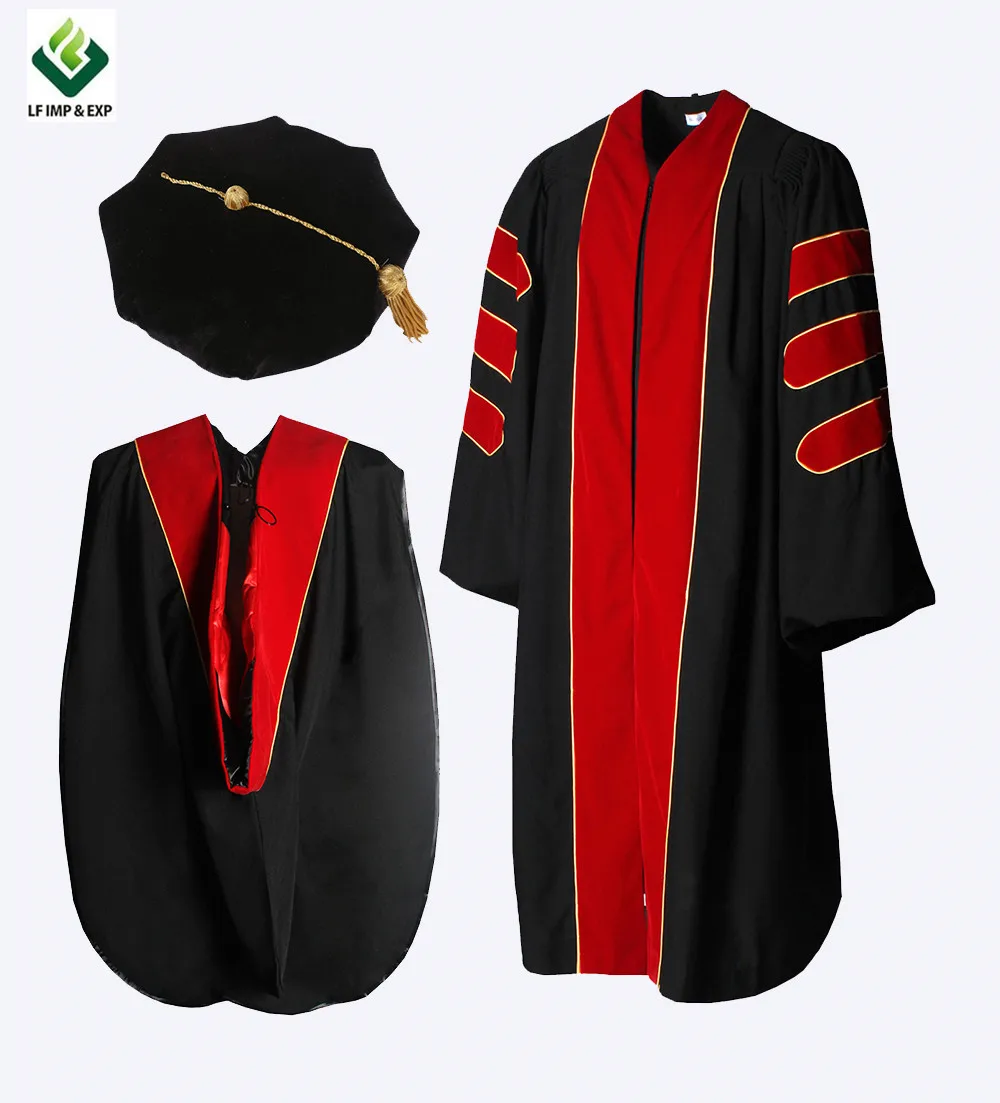 wholesale velvet phd robe/PHD Gown/doctoral robe suit plus size graduation gown