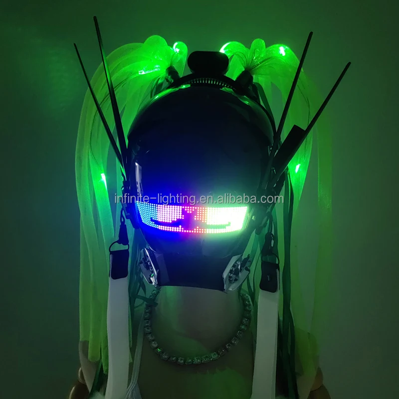 CyberPunk Mask Cosplay for Men, Round Light with Braids Mask Cosplay Halloween Fit Party Music Festival Accessories