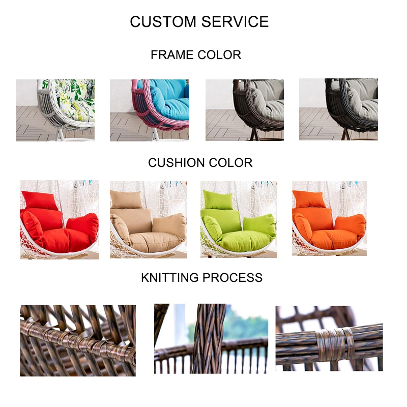 Hot Sale Modern Garden Patio Basket One Seat Egg Swing Hammock Chair , Outdoor Wicker Rattan Egg Swing Hanging Chair With Stand