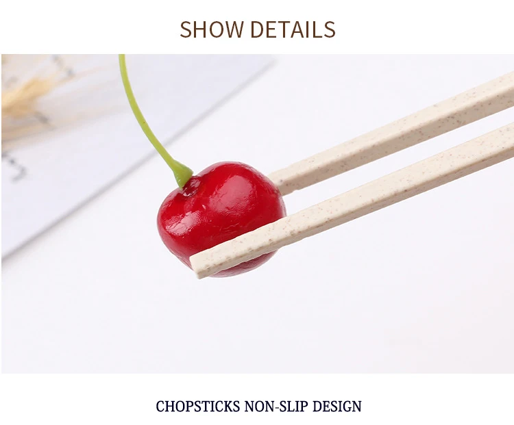 Amazon hot selling travel cutlery portable detachable folding chopsticks knife fork and spoon set wheat straw cutlery for kid