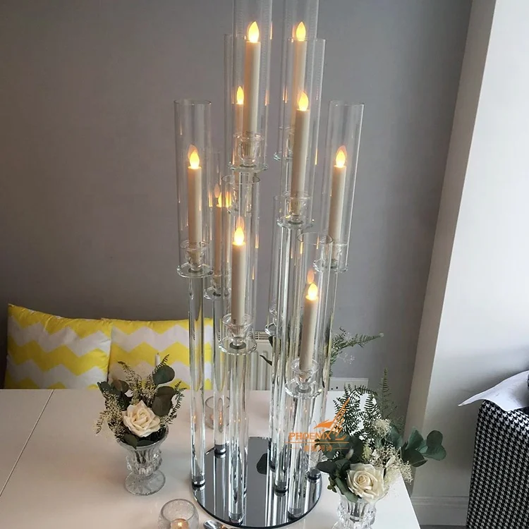 Новый Свадебный центральный элемент, высокие стеклянные трубки, подсвечник, хрустальный канделябр, настольные украшения на продажу