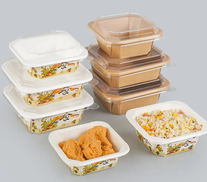 Ebelee Eco Friendly Restaurant Take away Container Custom Print Disposable Fast food salad Container Paper Food Octangle Bowl
