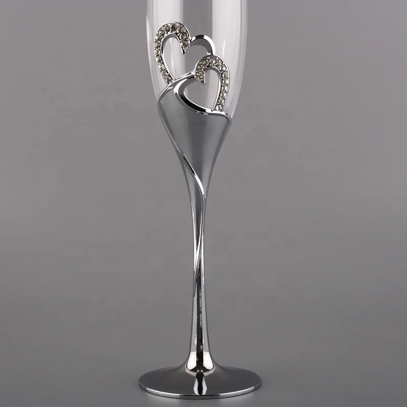 Customized Crystal Fancy Champagne flutes Glass with diamond metal stem